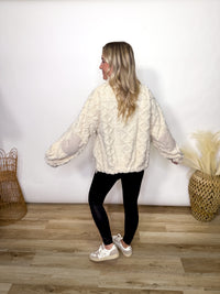 cream fleece cable knit zip up jacket