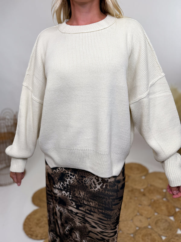 Creamy White Oversized Long Sleeve Sweater