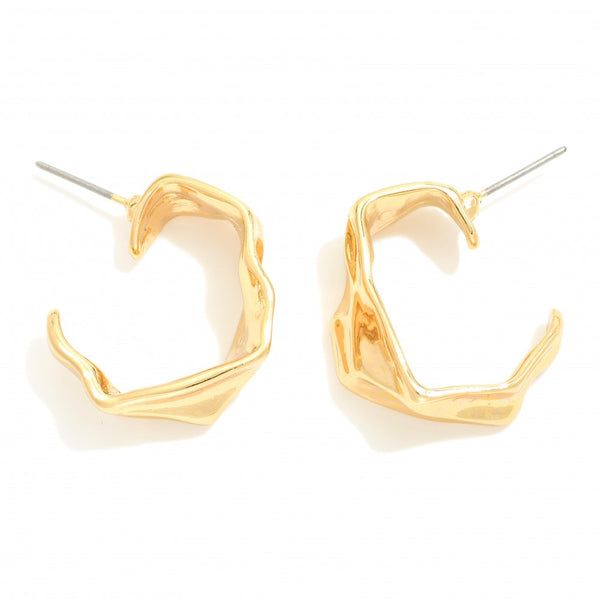 Crinkled metal hoop earrings, 1" diameter.