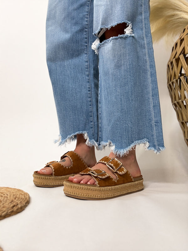 Cubana Platform Sandal by Dirty Laundry with double buckle straps, 1.5-inch platform, and embroidered detailing—perfect for summer outfits