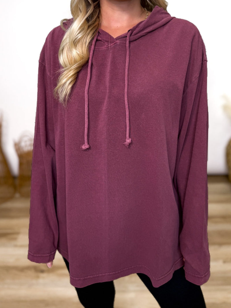 Dark cherry long sleeve with hoodie