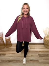 Dark cherry long sleeve with hoodie