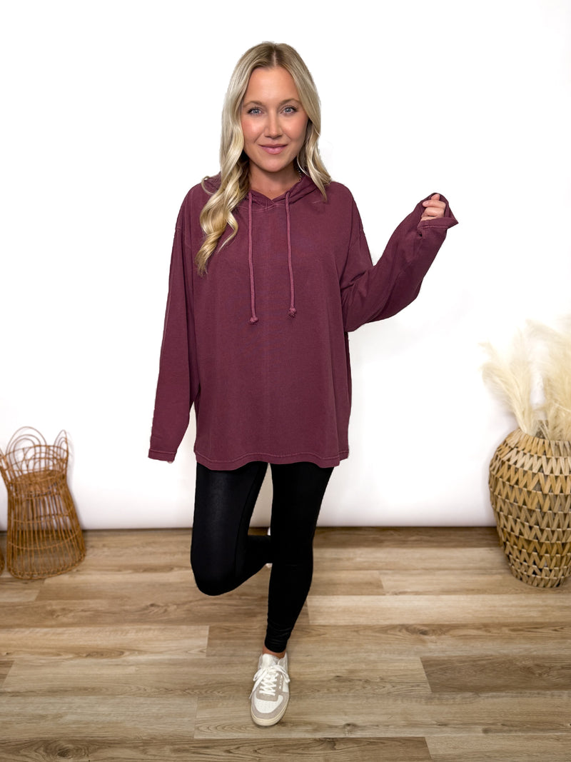 Dark cherry long sleeve with hoodie