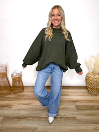 Dark Olive Green Oversized Heavyweight Side Slit Sweater