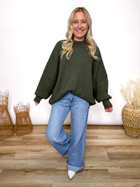 Dark Olive Green Oversized Heavyweight Side Slit Sweater