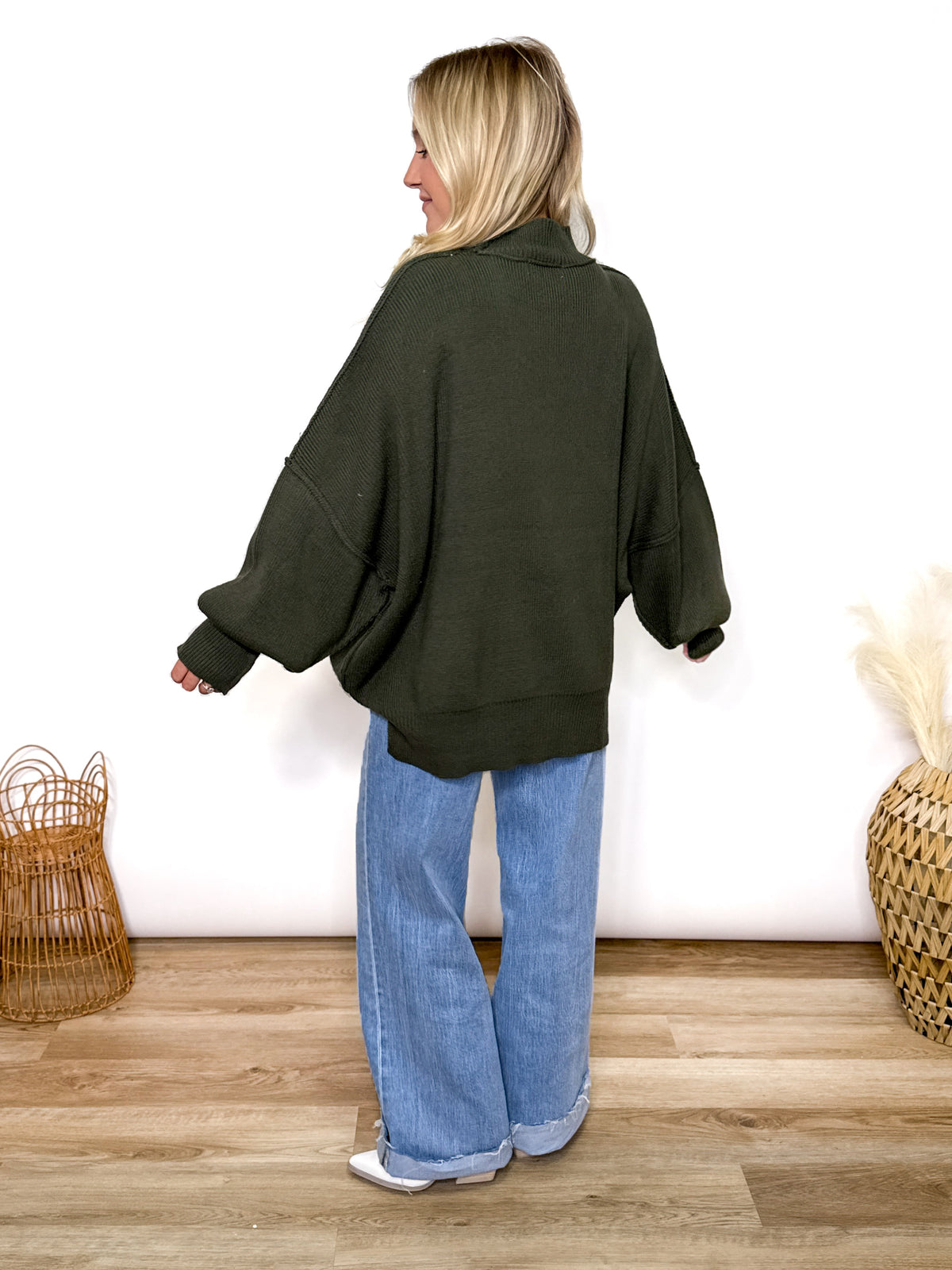 Dark Olive Green Oversized Heavyweight Side Slit Sweater