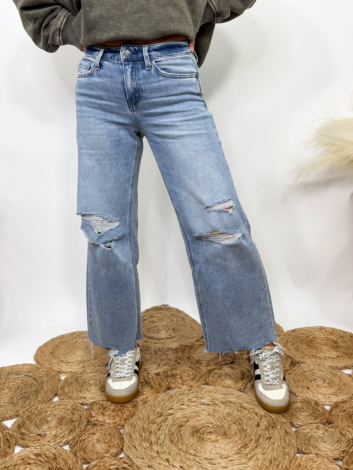 Distressed Crop Wide Leg Jeans by Flying Monkey