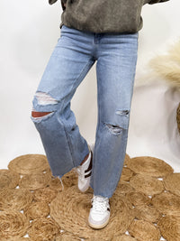 Distressed Crop Wide Leg Jeans by Flying Monkey
