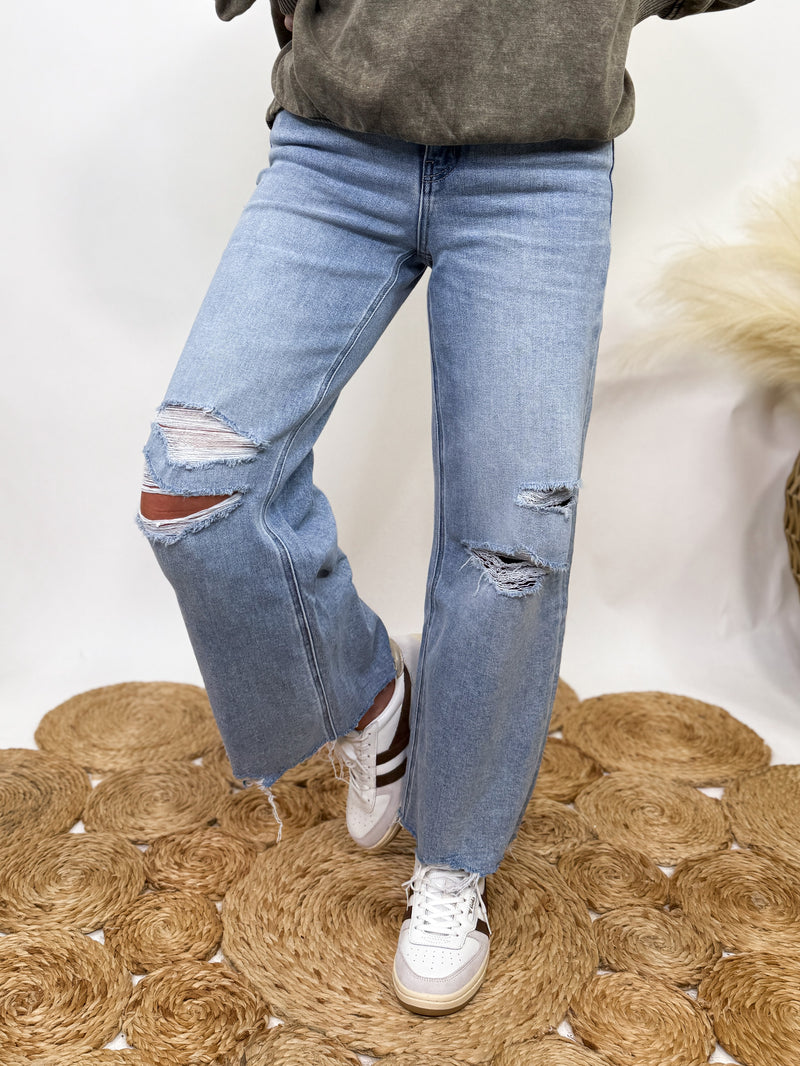 Distressed Crop Wide Leg Jeans by Flying Monkey