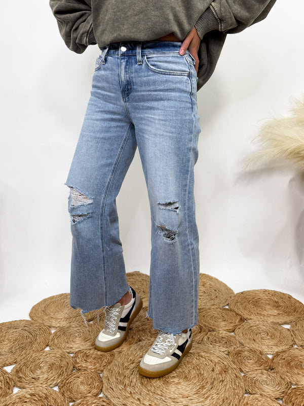 Distressed Crop Wide Leg Jeans by Flying Monkey