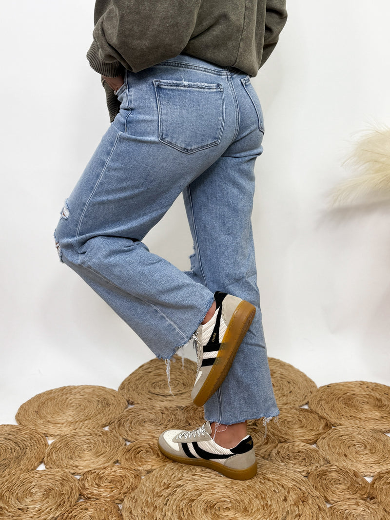 Distressed Crop Wide Leg Jeans by Flying Monkey