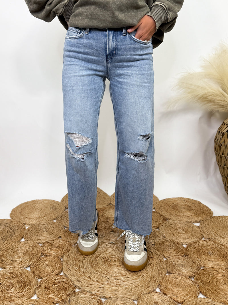 Distressed Crop Wide Leg Jeans by Flying Monkey