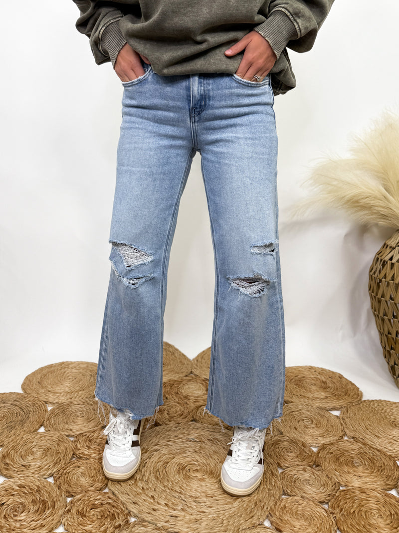 Distressed Crop Wide Leg Jeans by Flying Monkey