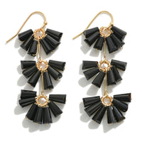 Black and Gold Beaded Tassel Drop Earrings
