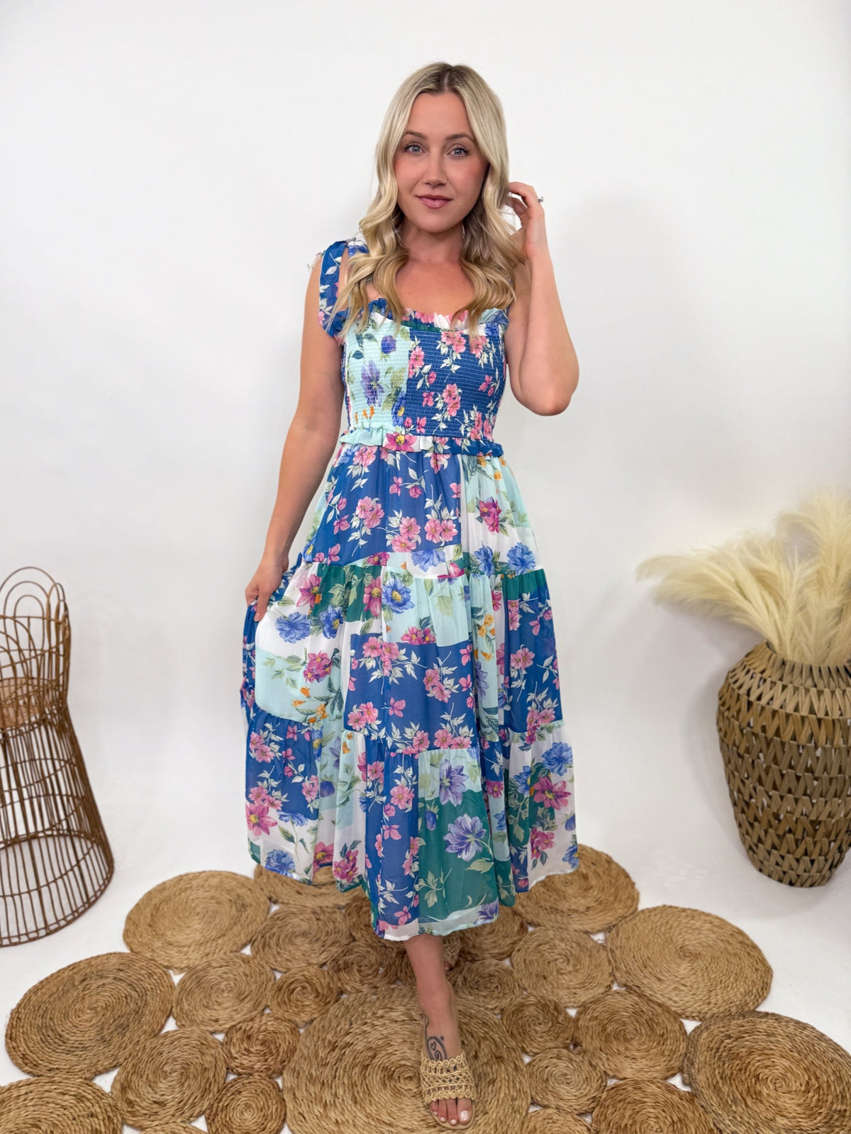 Blue Skies Vintage Floral Smocked Maxi Dress with Pockets | Bmaes Boutique Blue Skies Vintage Floral Smocked Maxi Dress with Pockets | Bmaes Boutique