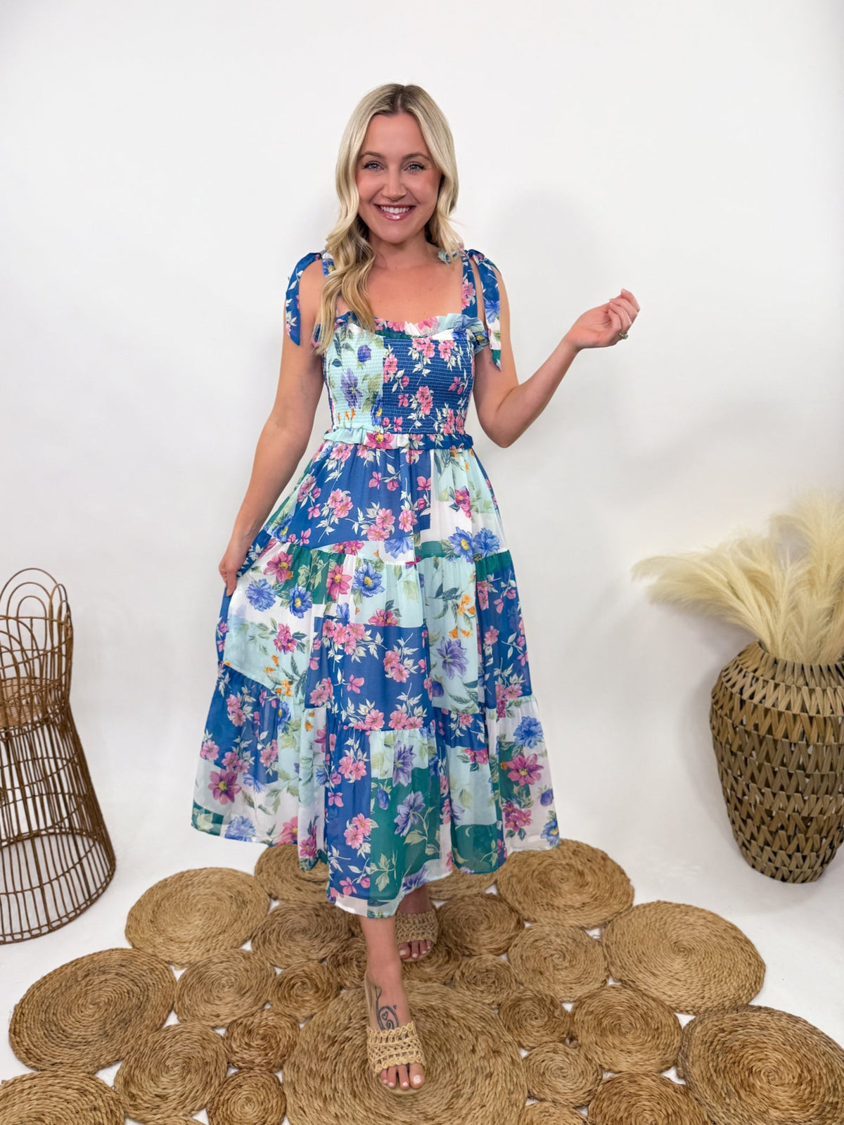 Blue Skies Vintage Floral Smocked Maxi Dress with Pockets | Bmaes Boutique Blue Skies Vintage Floral Smocked Maxi Dress with Pockets | Bmaes Boutique