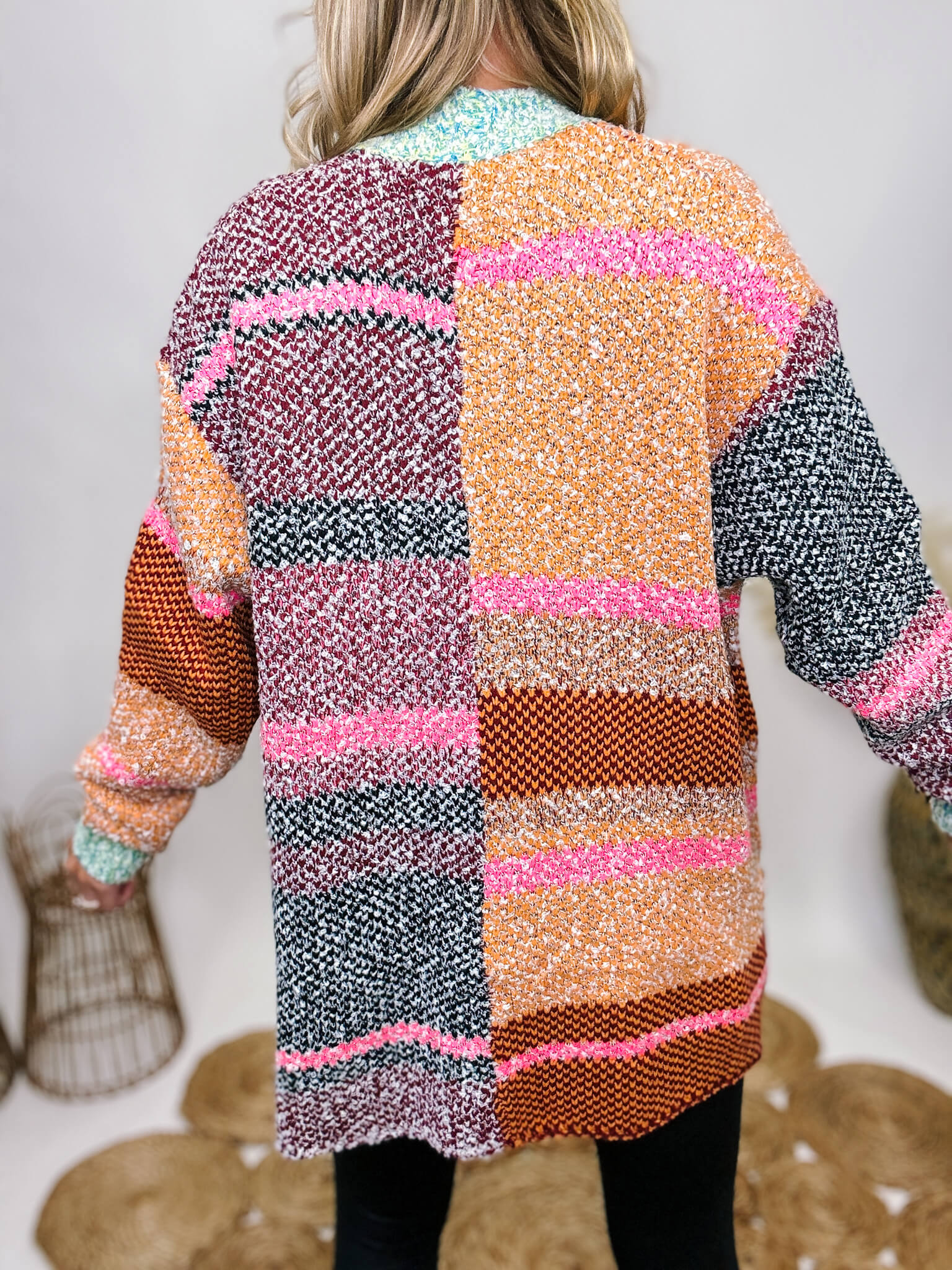 Long color block cardigan sale
