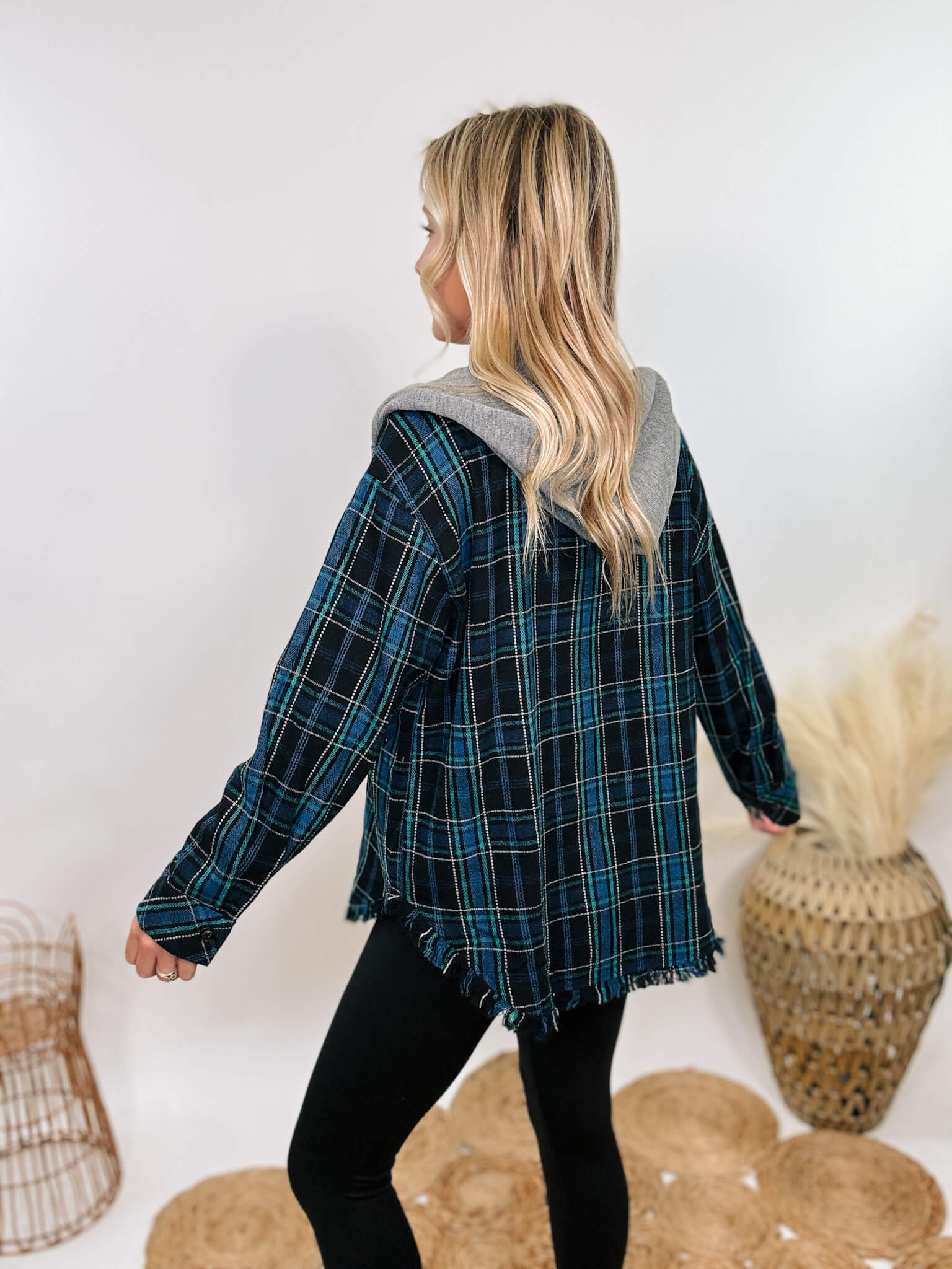 Plaid button up hoodie sales