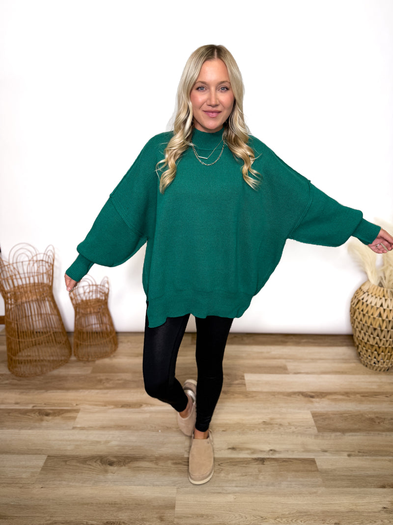 Green Oversized Heavyweight Side Slit Sweater