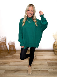 Green Oversized Heavyweight Side Slit Sweater