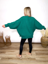 Green Oversized Heavyweight Side Slit Sweater
