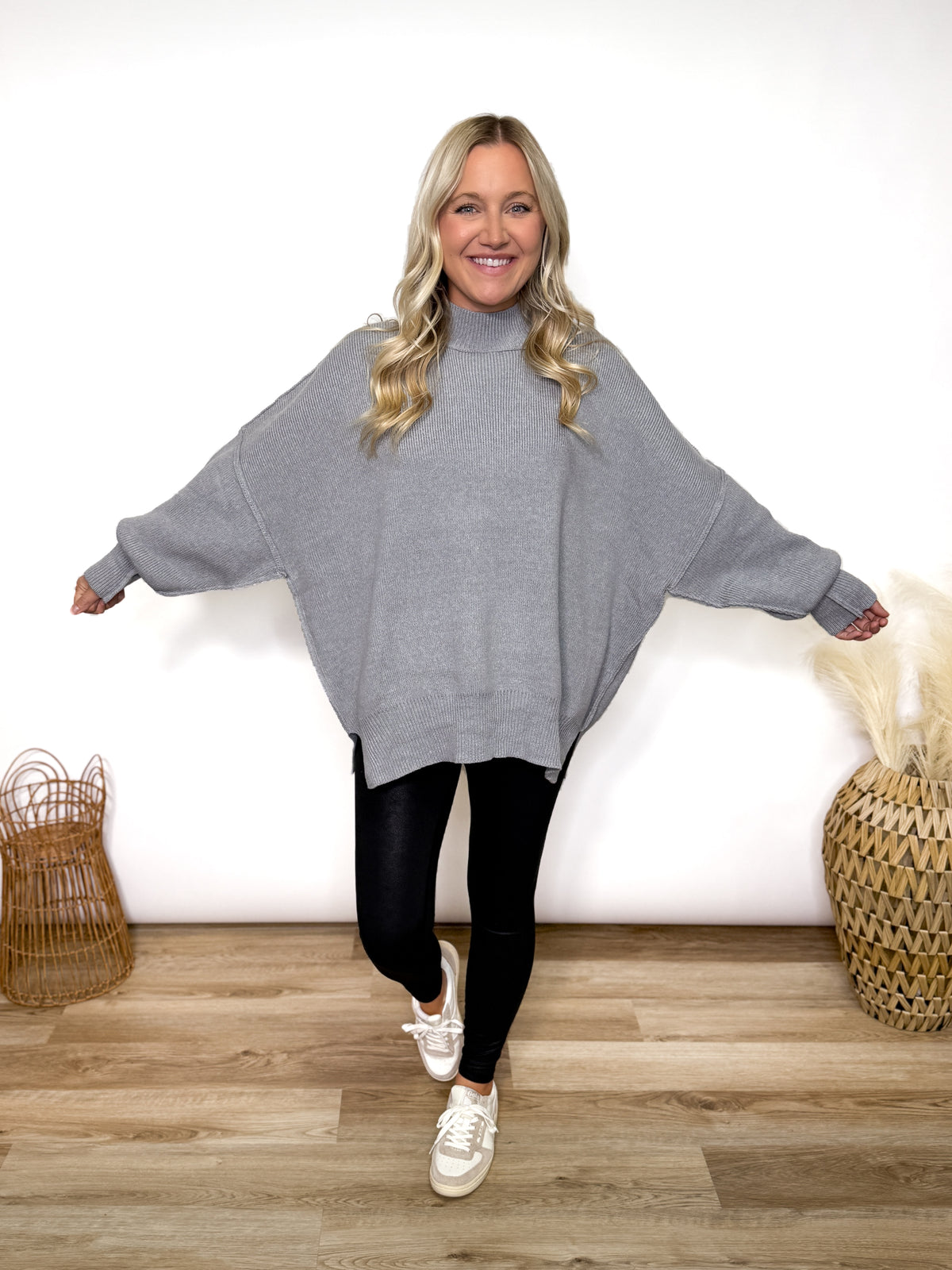Grey Oversized Heavyweight Side Slit Sweater