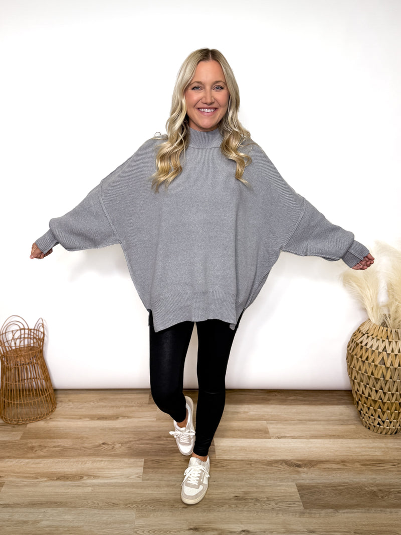 Grey Oversized Heavyweight Side Slit Sweater