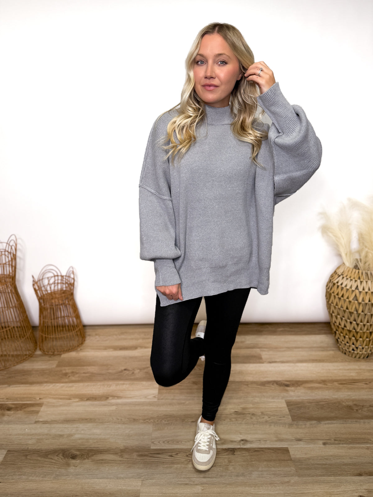 Grey Oversized Heavyweight Side Slit Sweater