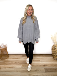 Grey Oversized Heavyweight Side Slit Sweater