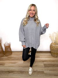 Grey Oversized Heavyweight Side Slit Sweater