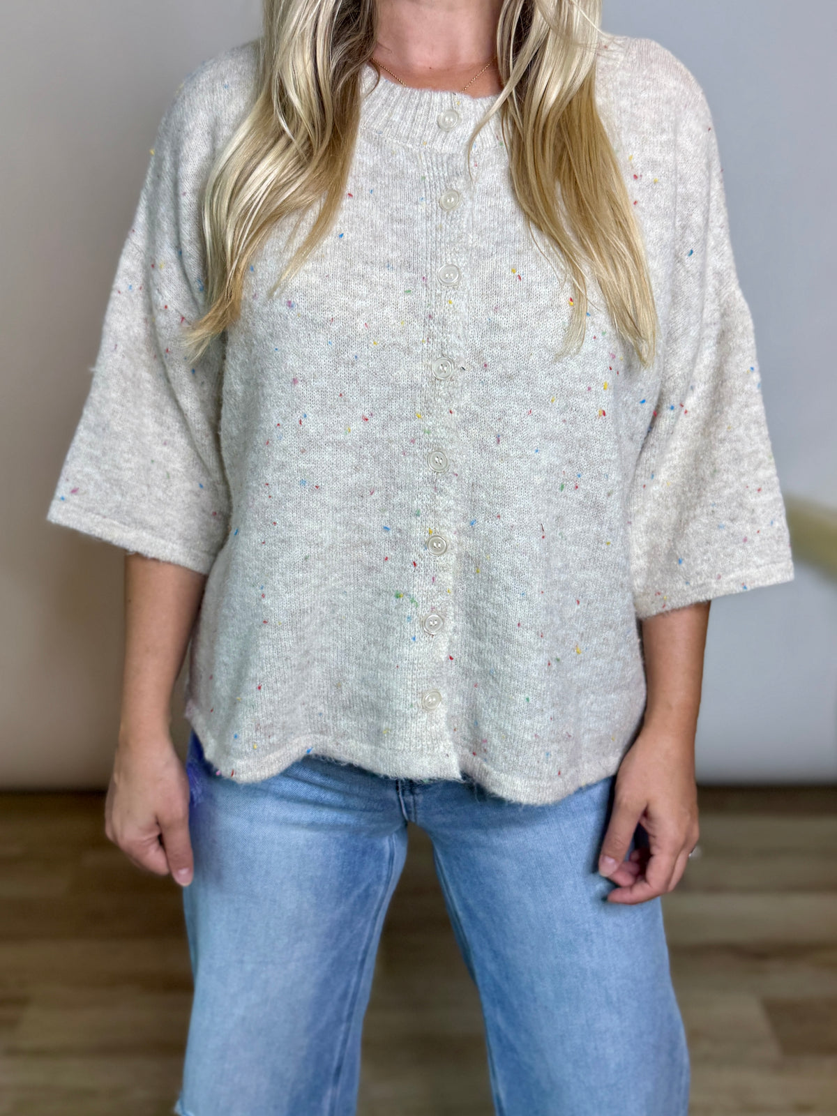 half sleeve button up confetti cardigan 