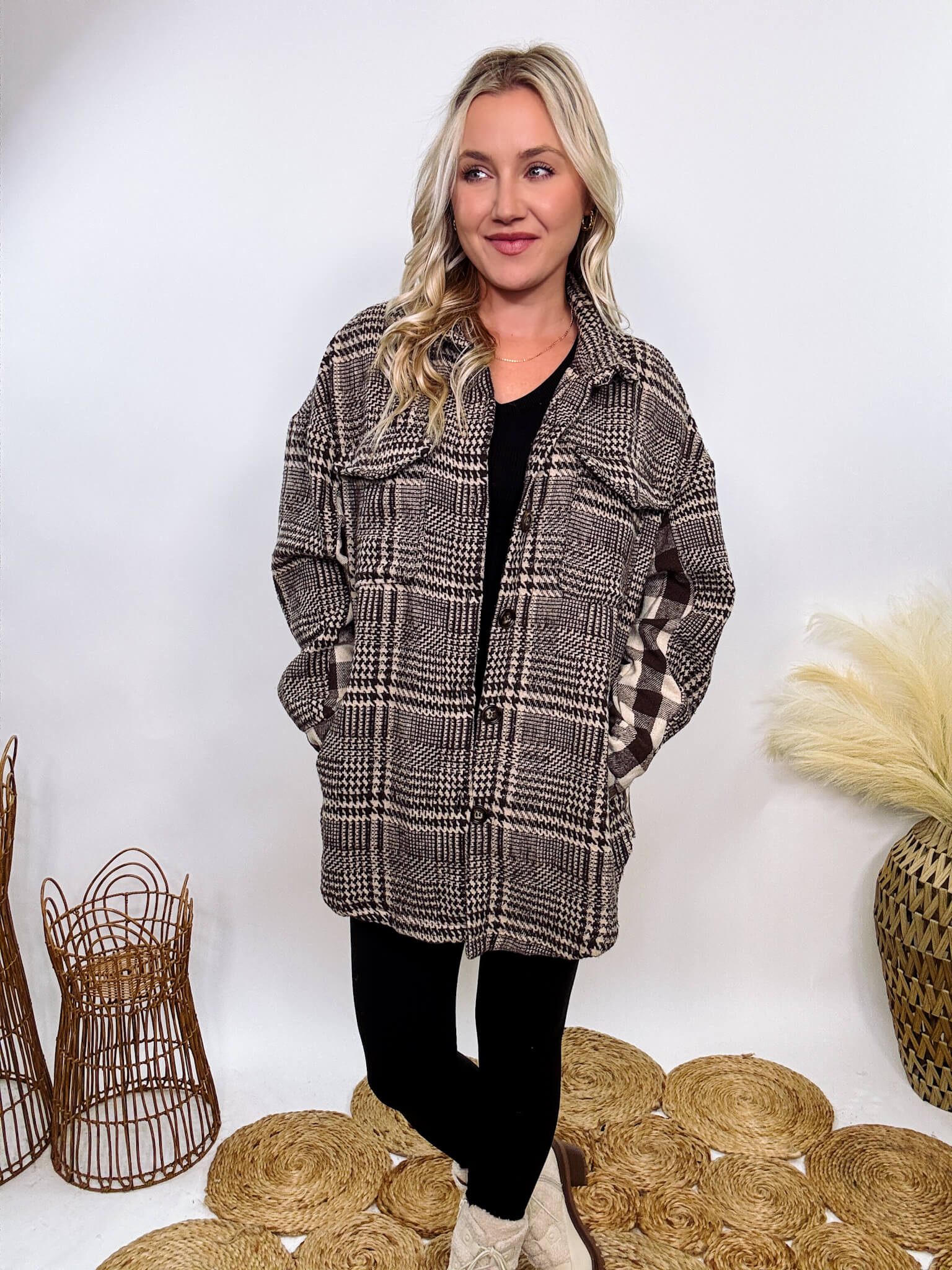 Office Chic Brown Mixed Plaid Jacket Bmaes Boutique