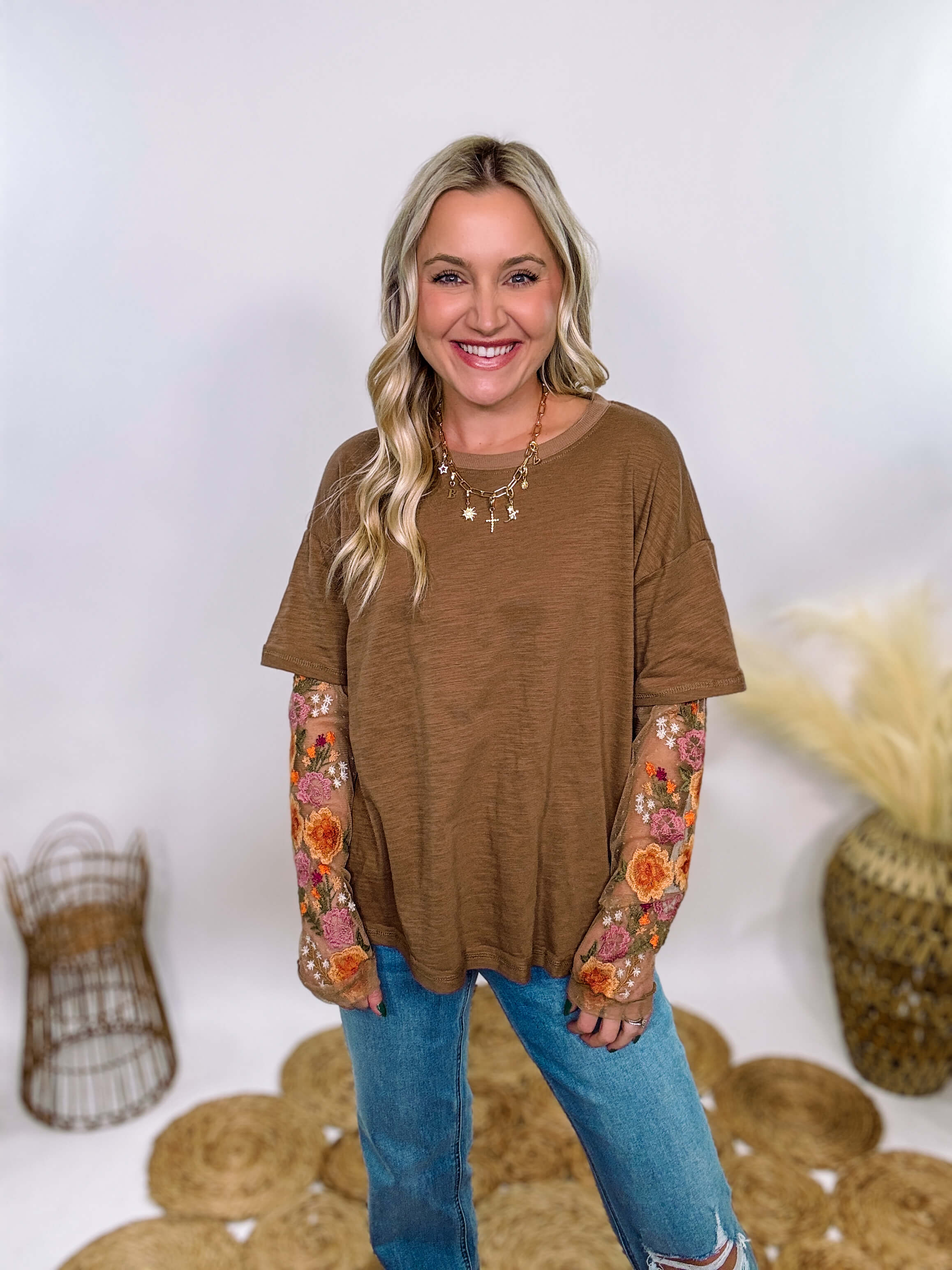 sheer embroidered floral top