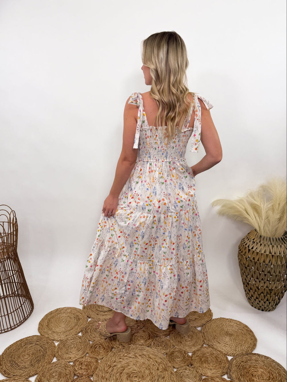 Women Twisted Smocked Back Tiered Maxi Dress