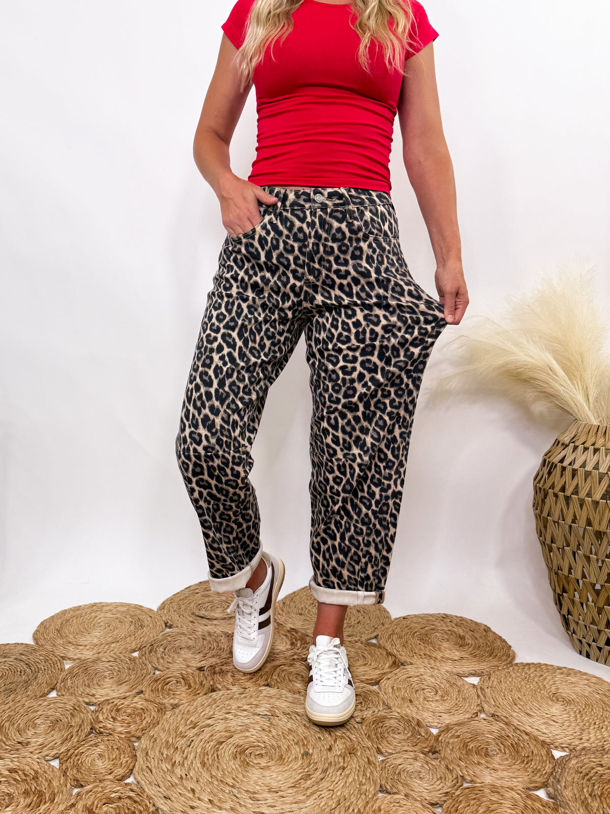Leopard print barrel jeans by Vervet by Flying Monkey