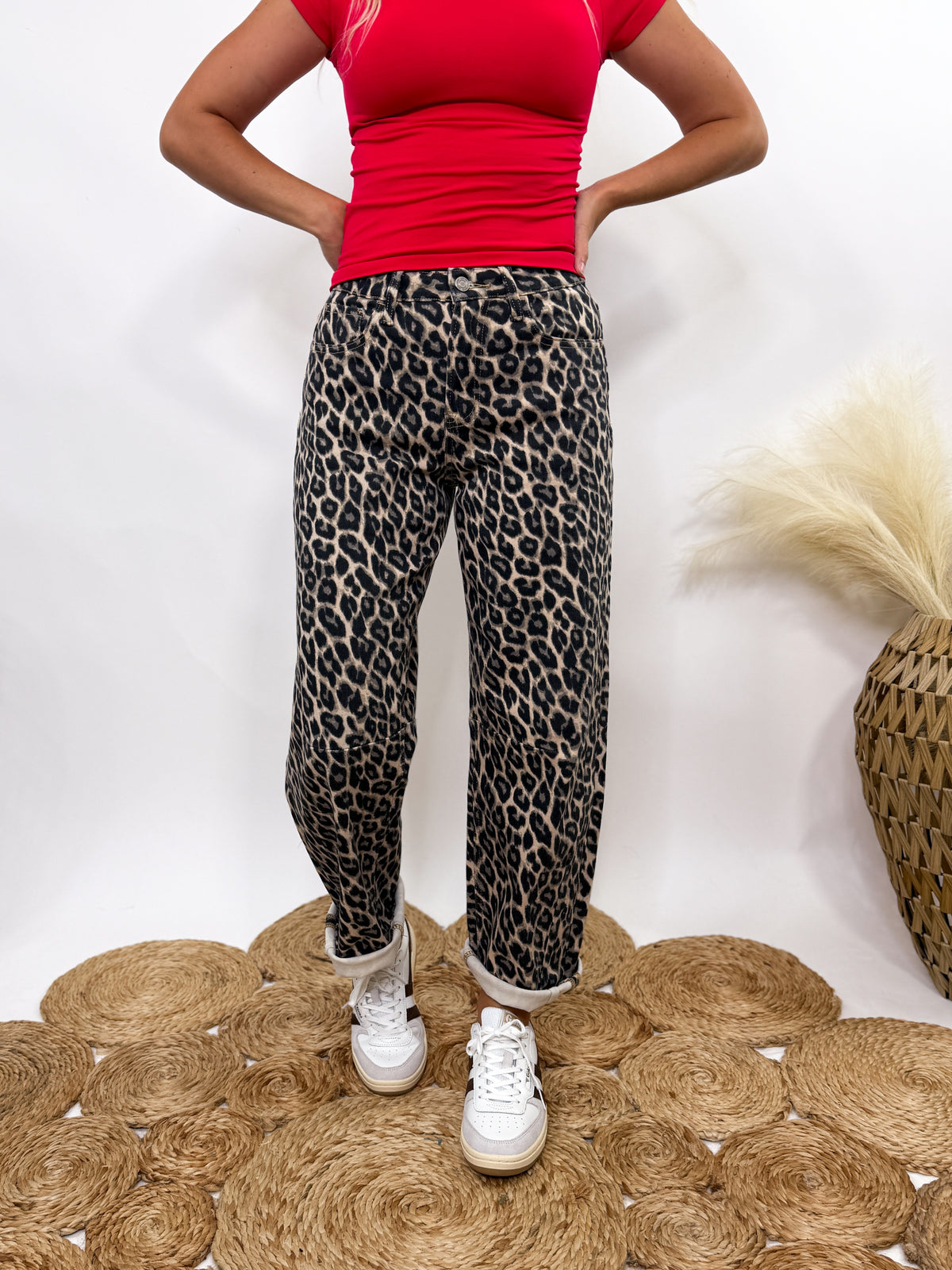Leopard print barrel jeans by Vervet by Flying Monkey