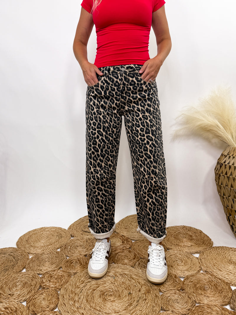 Leopard print barrel jeans by Vervet by Flying Monkey
