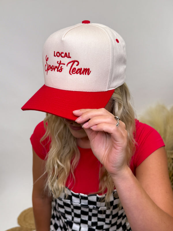 Local Sports Team Vintage Red Two-Toned Canvas Snap-Back Trucker Hat