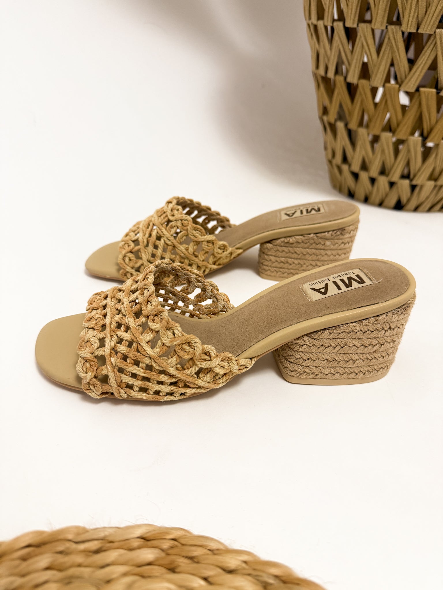 MIA Idella Natural Crochet & Raffia Block Heel – Boho Summer