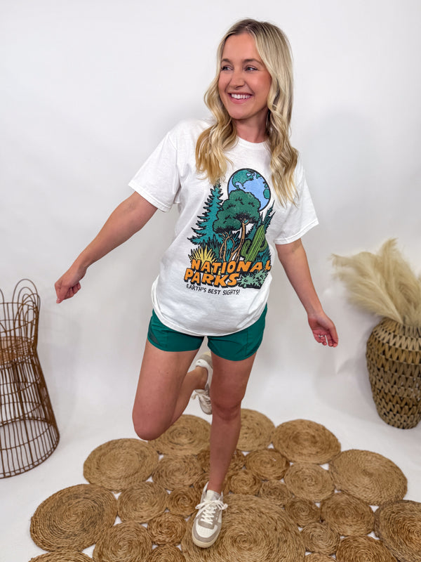 Oversized National Parks Graphic Tee with World and Greenery
