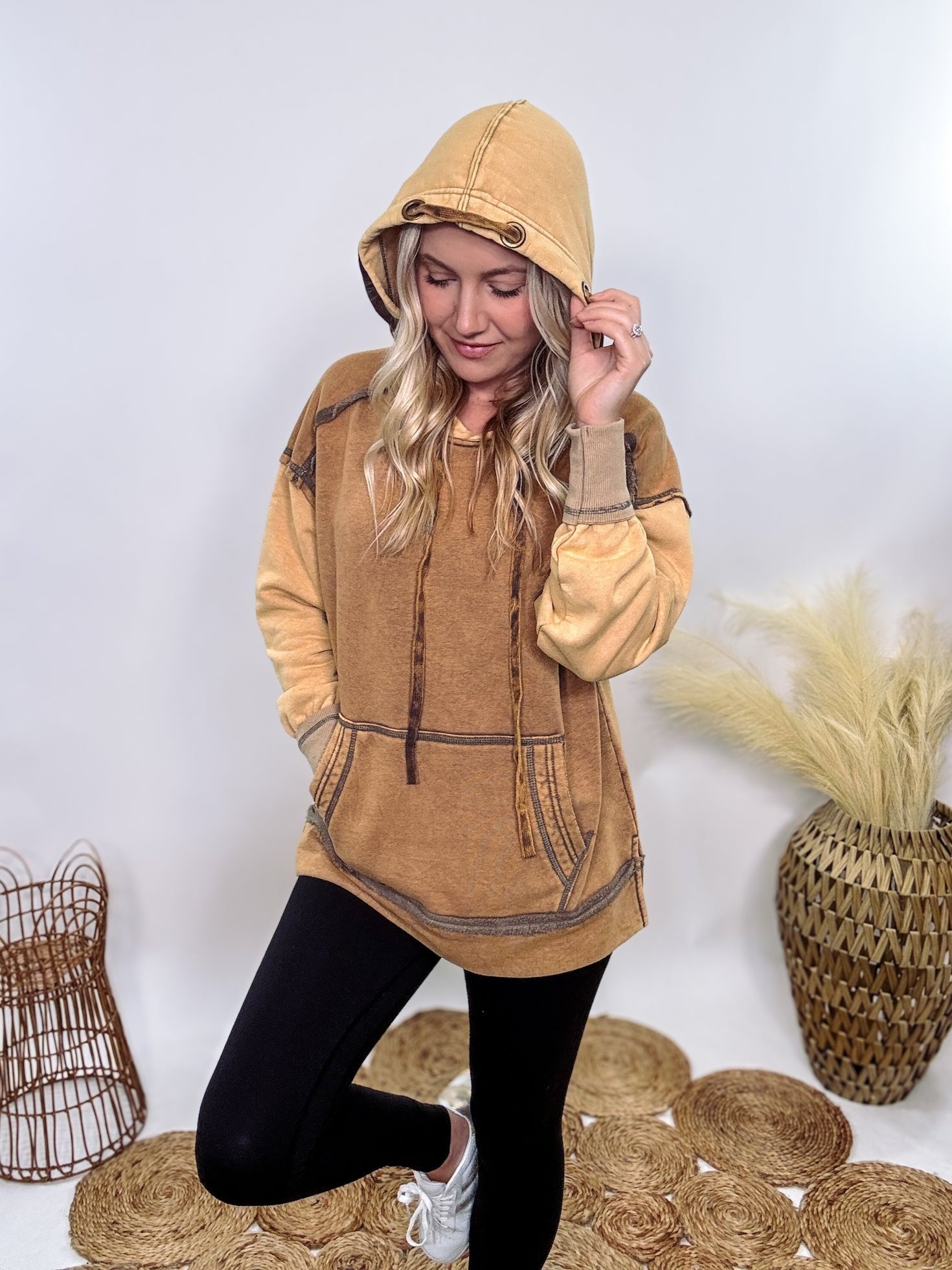 Fleece Lined Neutral Mineral Washed Hoodie by OLI Hali Bmaes Boutique Medium