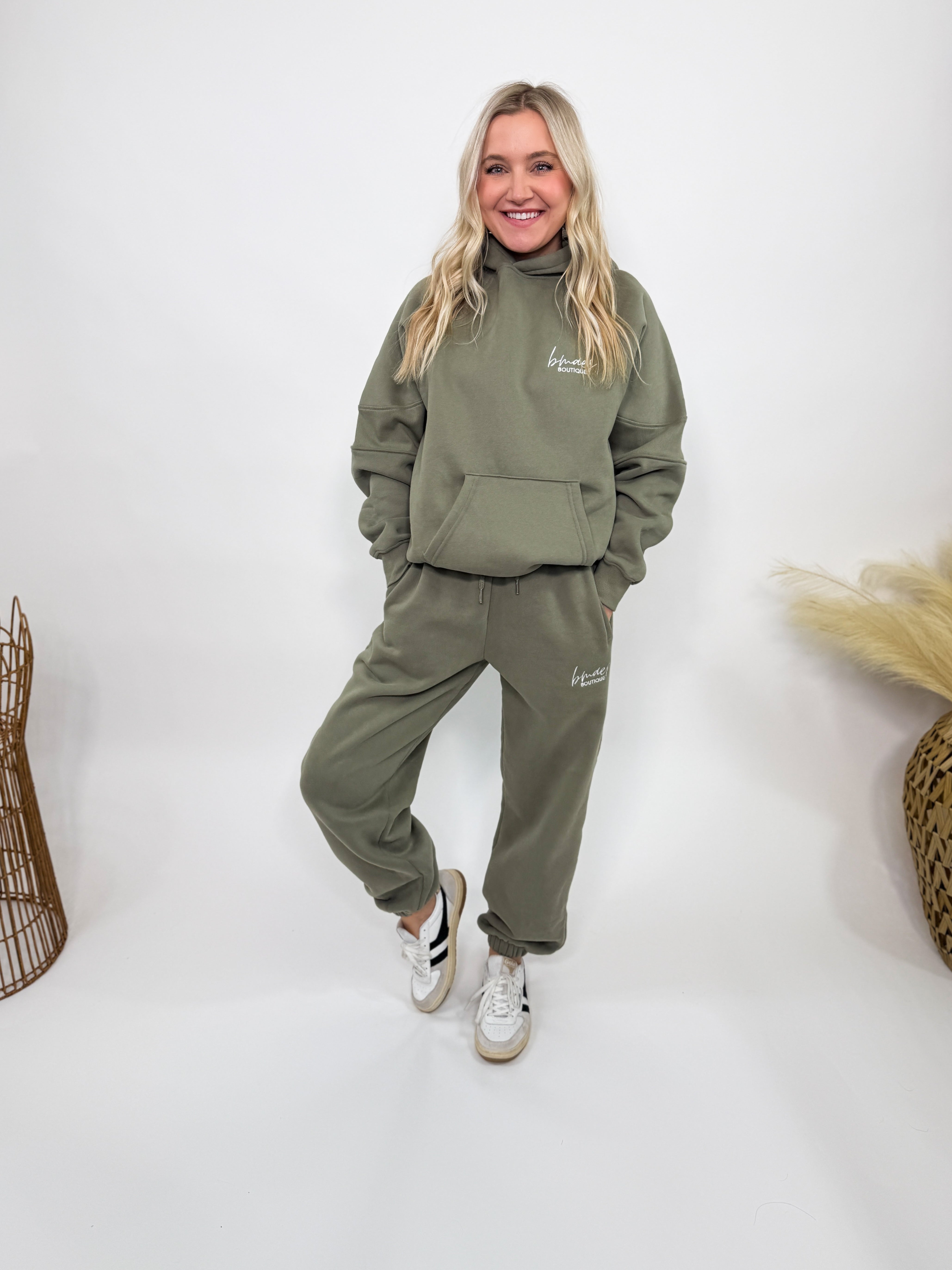 Olive Green Fleece-Lined Luxury Lounge Bmaes Joggers - Cozy
