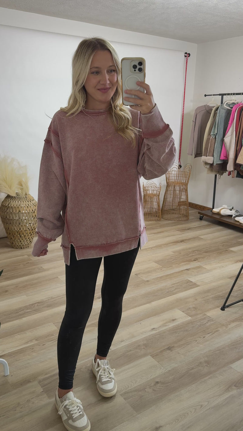 Winter Rose Acid Washed Oversized Double Ribbed Pullover