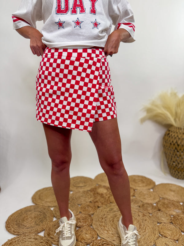 red and white checkered skirt with built in shorts - game day ready - checkered skort