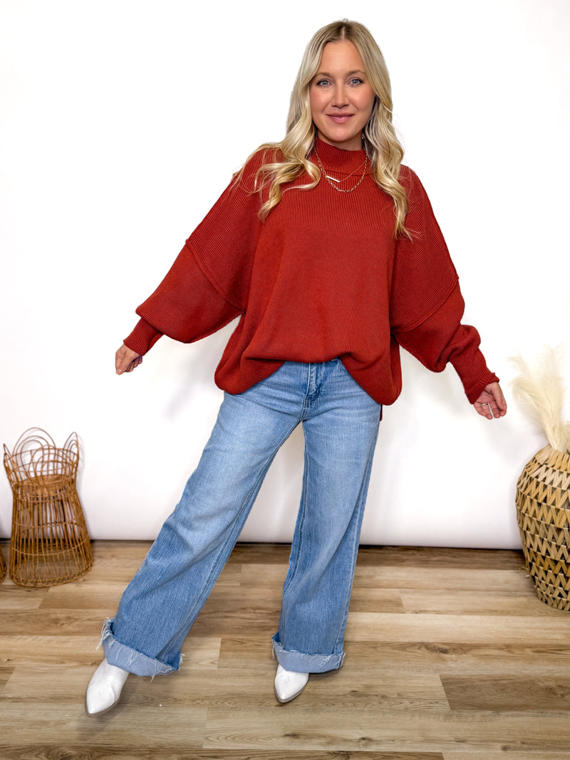 Rusty Brick Oversized Heavyweight Side Slit Sweater