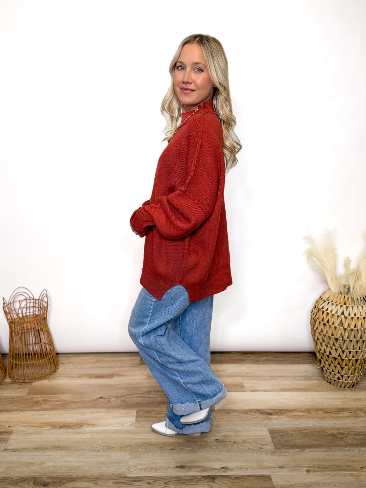 Rusty Brick Oversized Heavyweight Side Slit Sweater