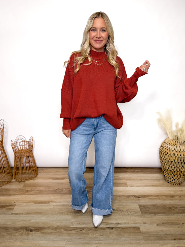 Rusty Brick Oversized Heavyweight Side Slit Sweater