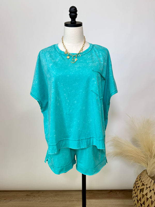 Turquoise top and shorts set Zenana 