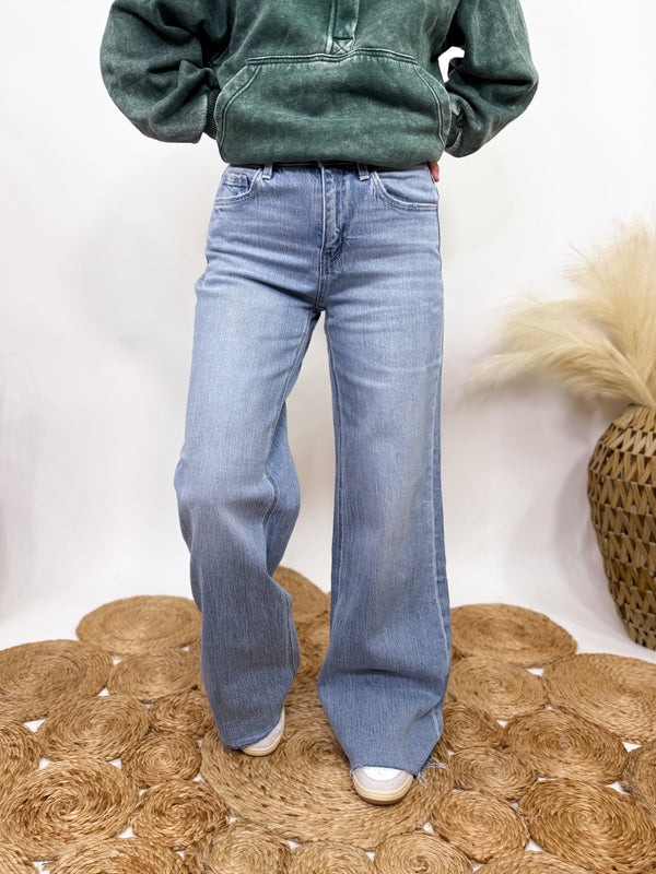 Poprock raw hem wide leg comfort stretch jeans by Vervet by Flying Monkey