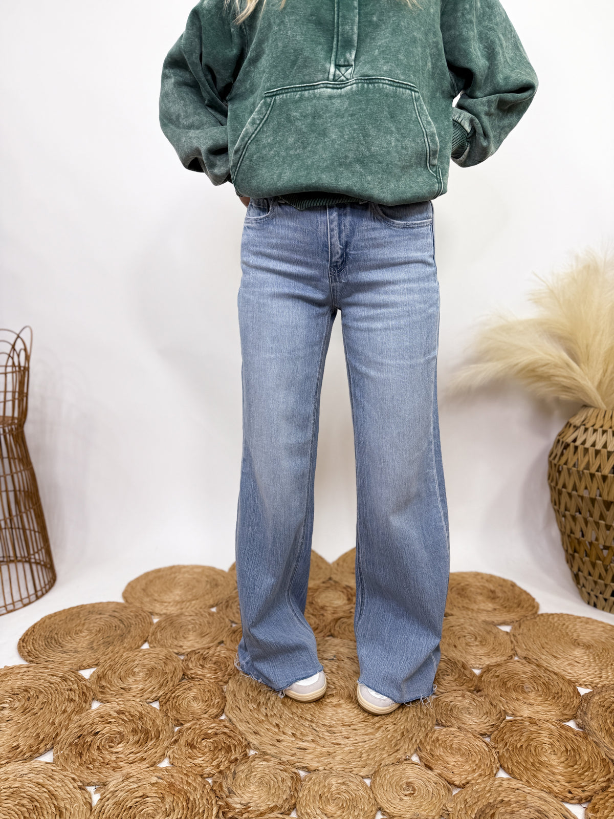 Poprock raw hem wide leg comfort stretch jeans by Vervet by Flying Monkey